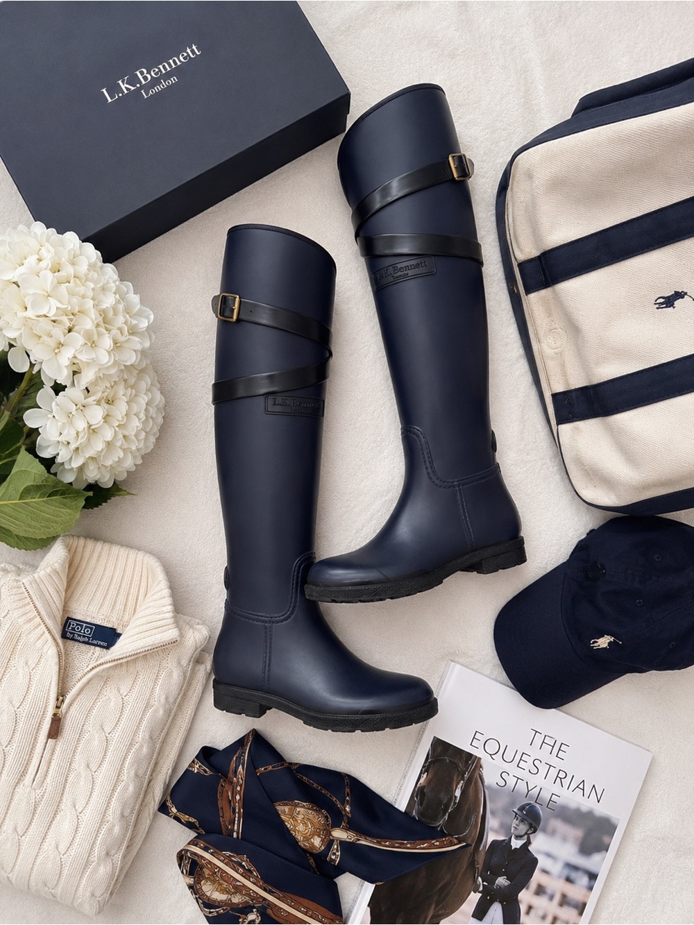 LK Bennett Navy Tall Riding Rain Boots Equestrian Quiet Luxury
